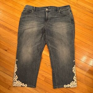 INC Blue Cropped Jeans with Floral Embroidery 18W